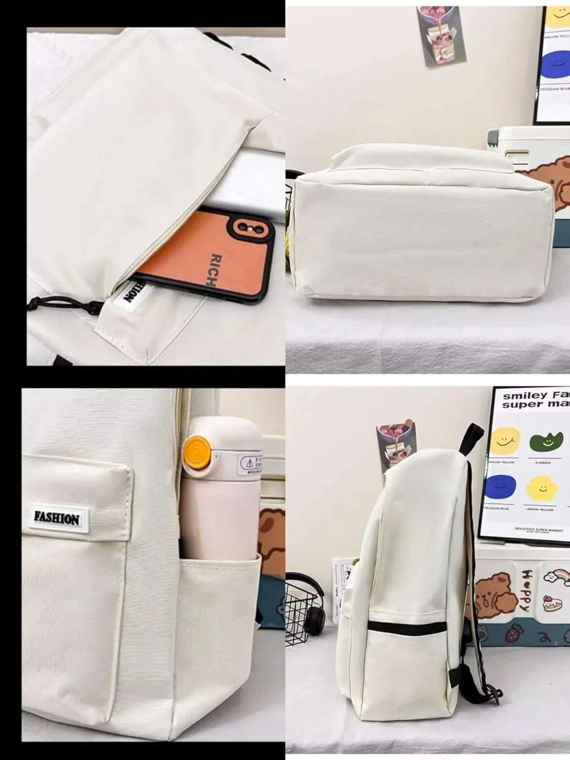 18 inches Mouse Design Backpack with Palm Pendant, 2 Piece Set (white)