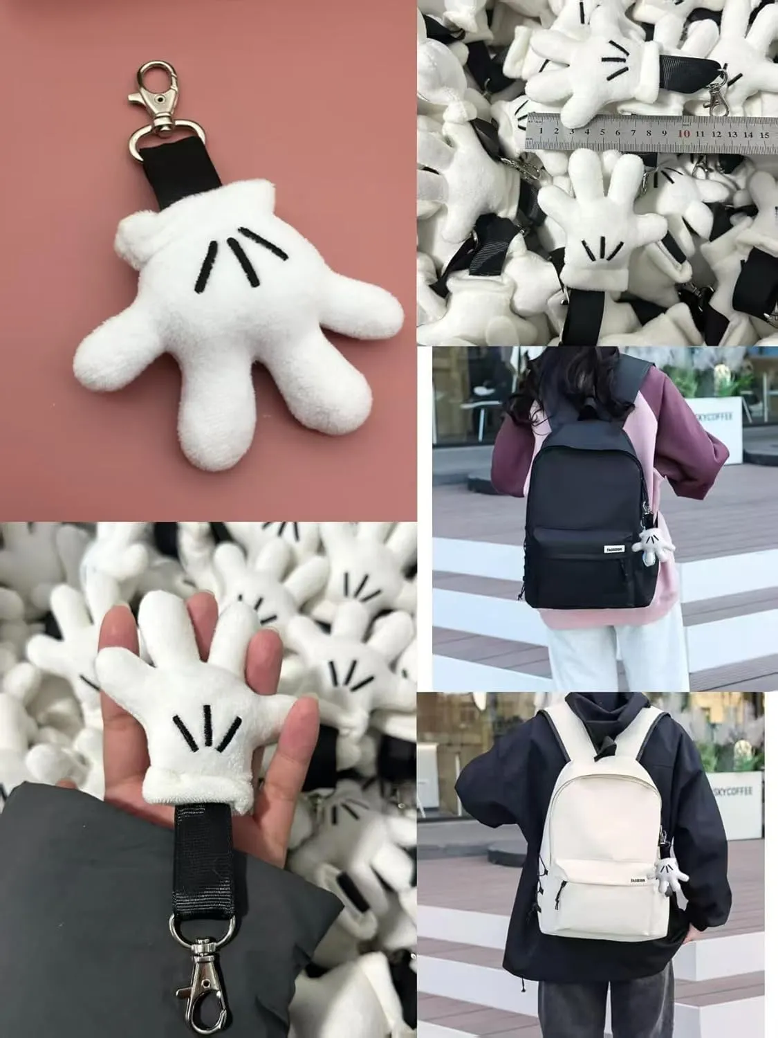 18 inches Mouse Design Backpack with Palm Pendant, 2 Piece Set (white)