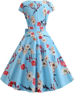 1950s Dresses for Women Vintage 2024 Graphic Cap Sleeve Swing A-Line Midi Dresses Rockabilly Garden Party Dress