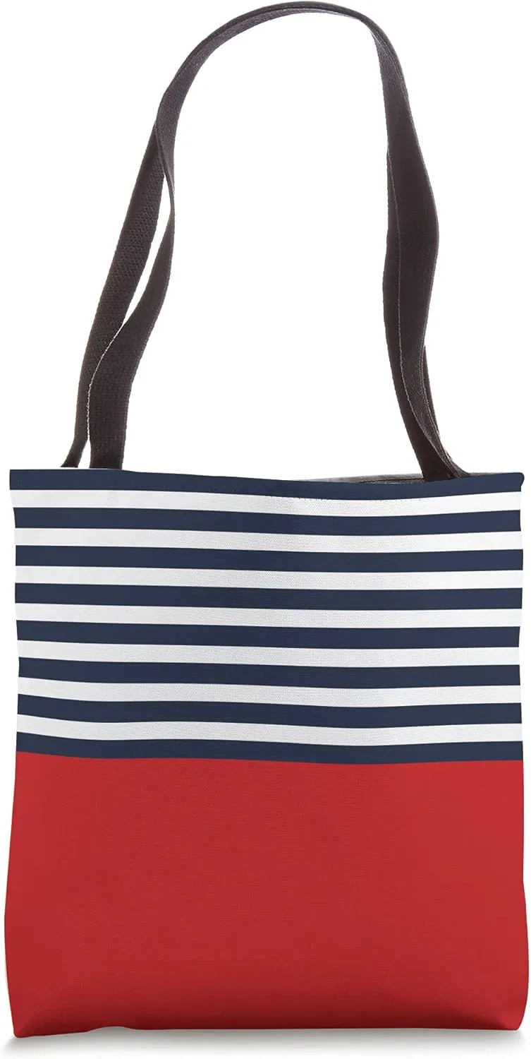 1950s Vintage Red White and Navy Blue Retro Stripe Tote Bag