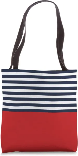 1950s Vintage Red White and Navy Blue Retro Stripe Tote Bag