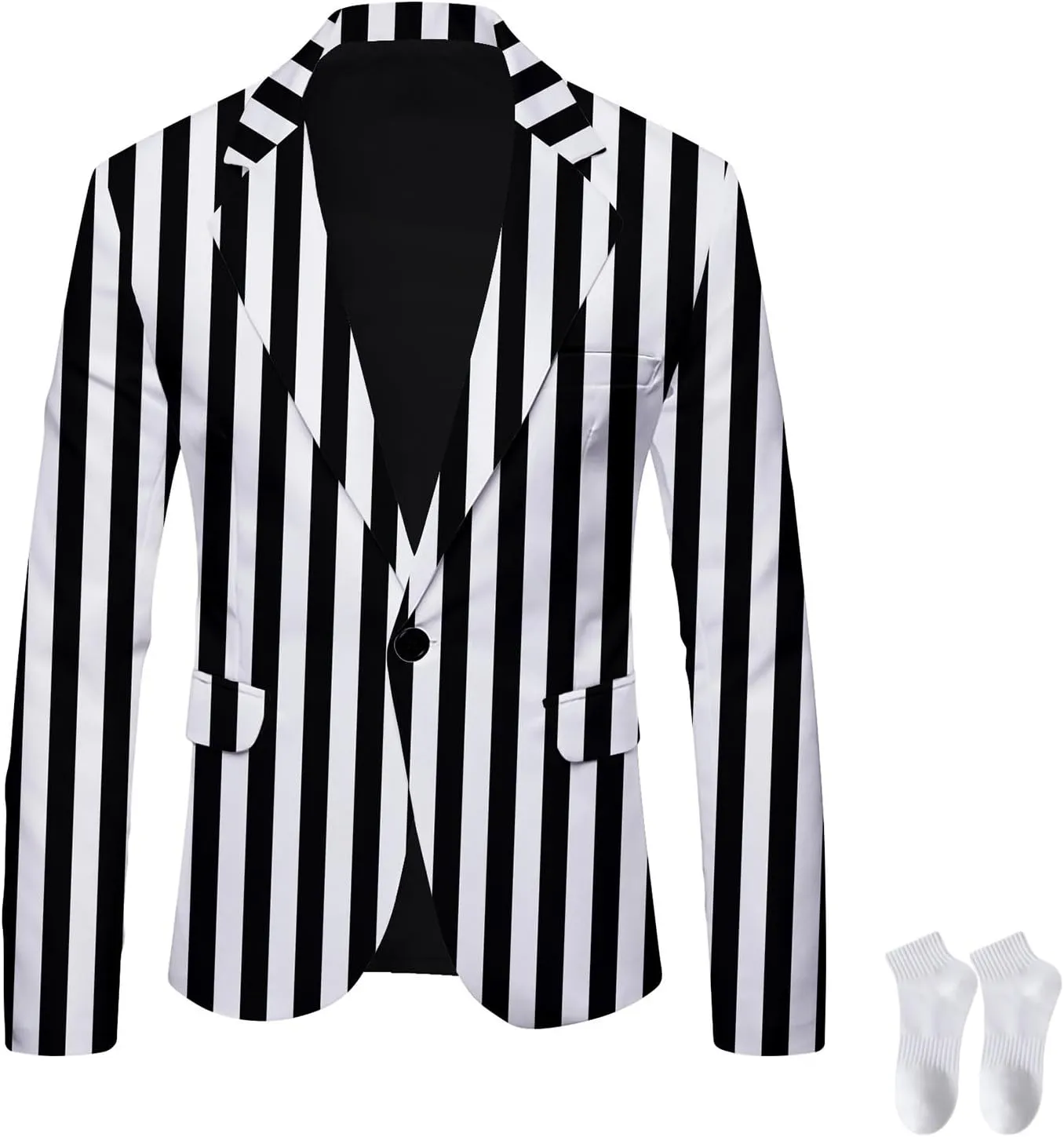 2023 Men's Black and White Striped Blazer, Casual British Slim Fit Suit Pinstripe Suits Jacket