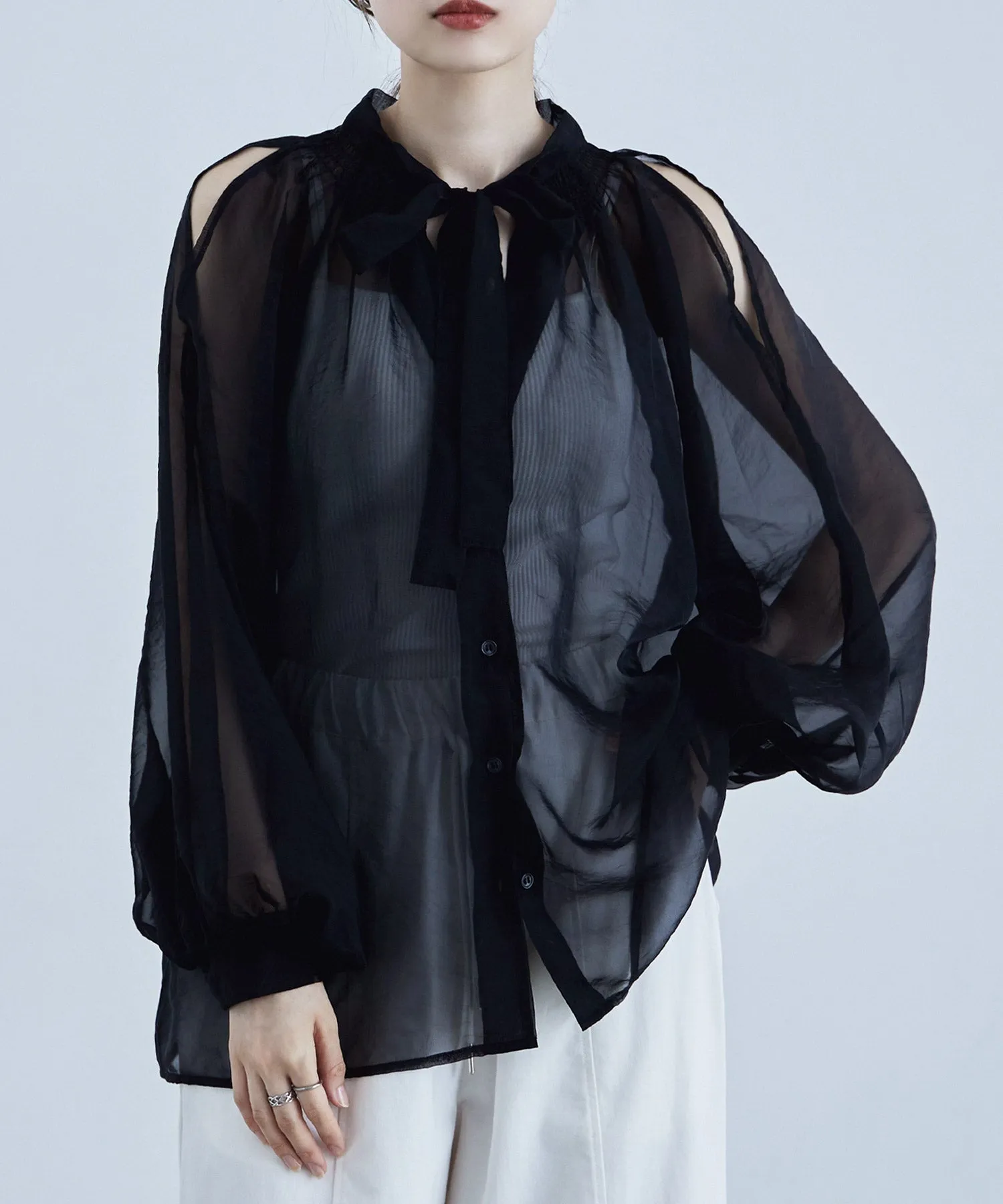2way bowtie sheer blouse