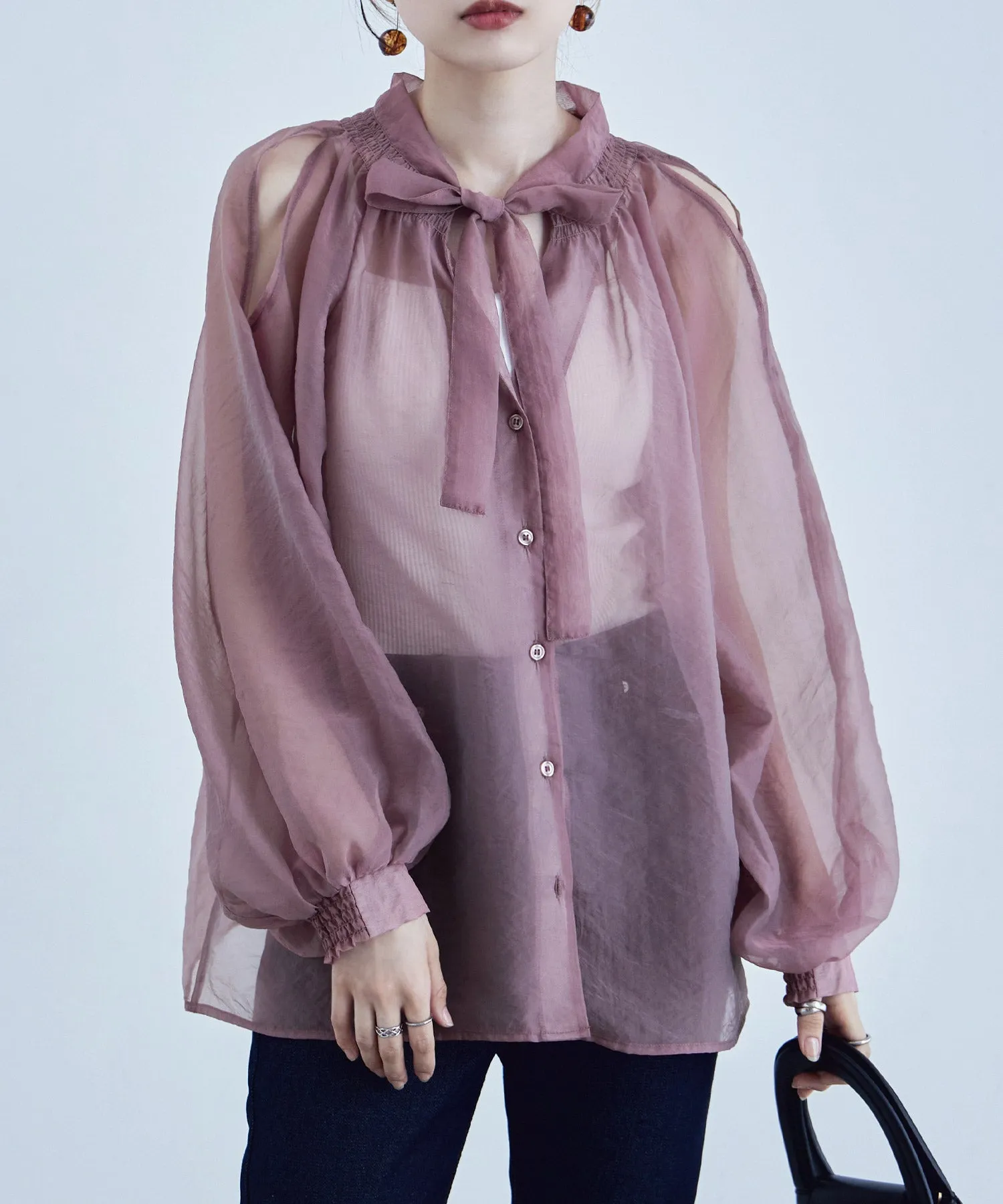 2way bowtie sheer blouse