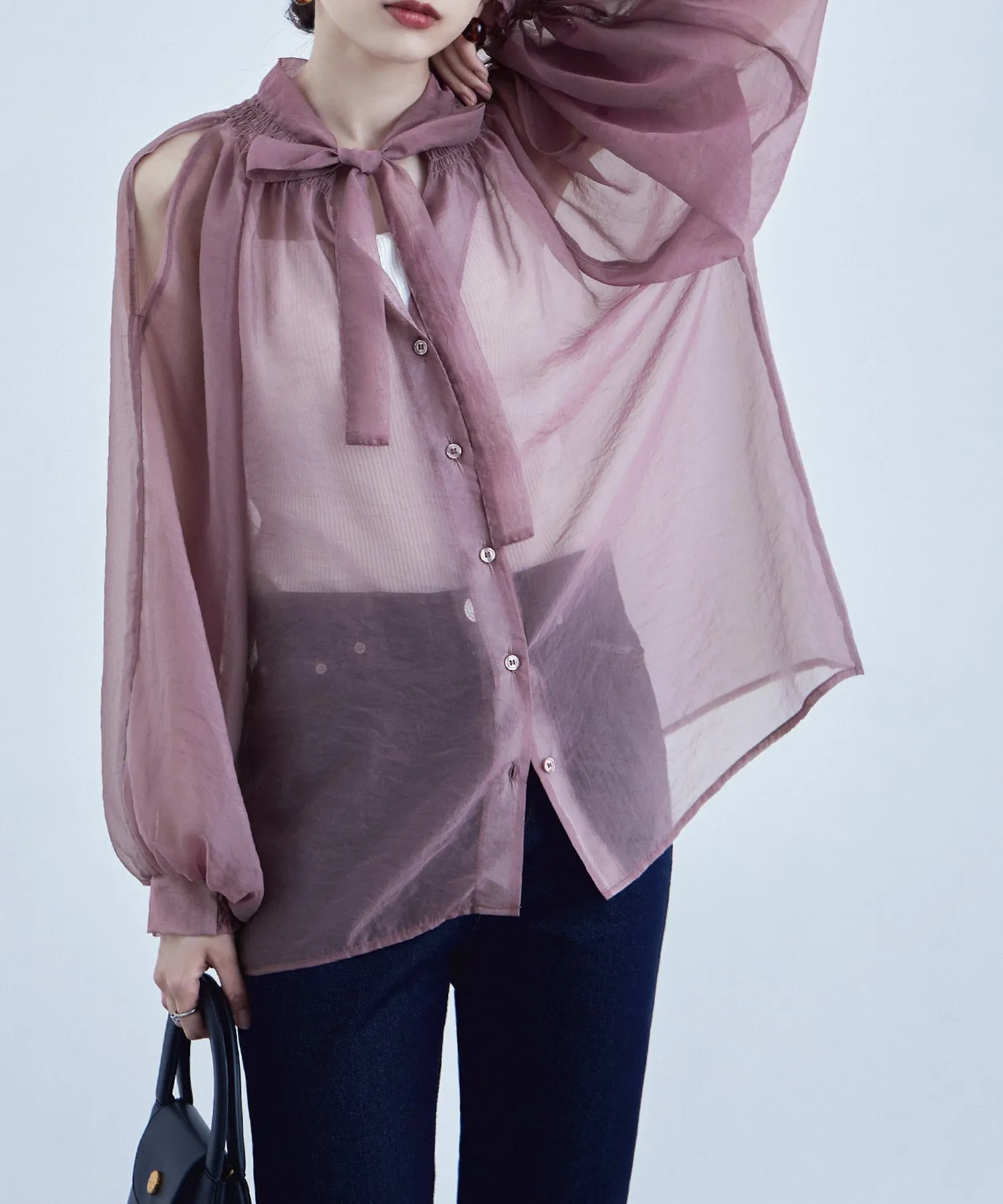 2way bowtie sheer blouse