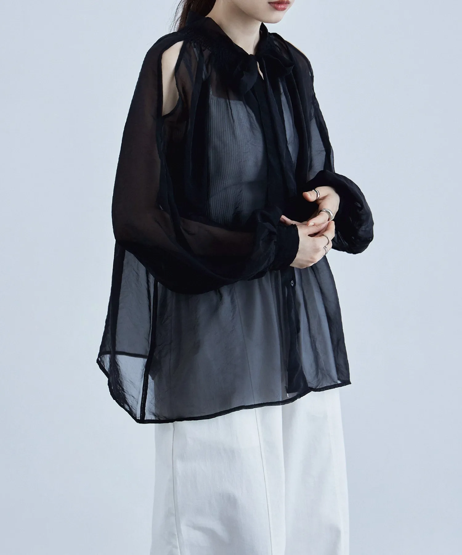 2way bowtie sheer blouse