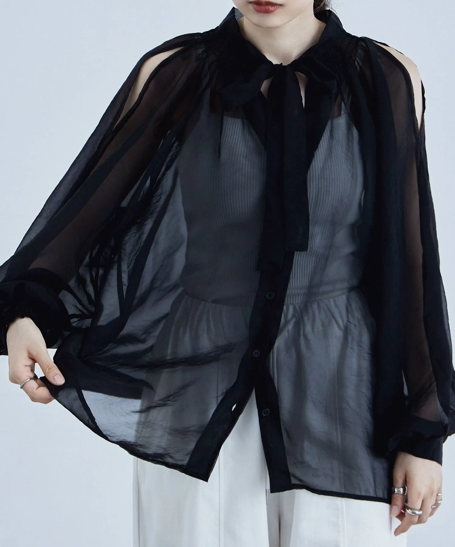 2way bowtie sheer blouse