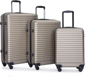 3 Piece Lightweight Luggage Set for Stress-Free Travel, Easy Maneuvering with Spinner Wheels, Gold