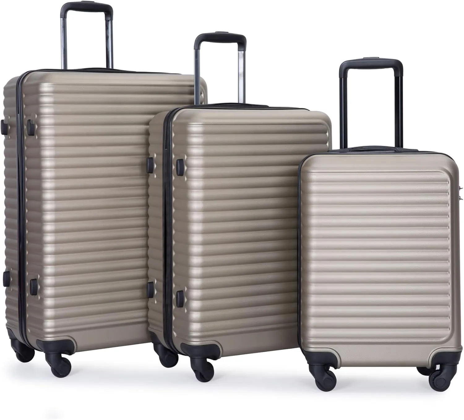 3 Piece Lightweight Luggage Set for Stress-Free Travel, Easy Maneuvering with Spinner Wheels, Gold