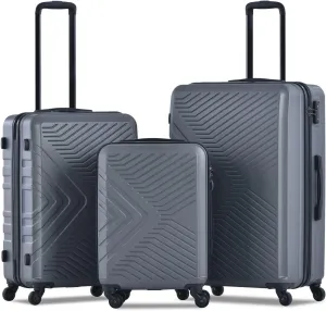 3 Piece Lightweight Suitcase Set for Travel, Hard-Shell Design, Easy to Maneuver Spinner Wheels, Gray