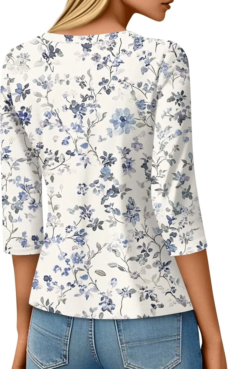 3/4 Length Sleeve Shirts for Women Floral Print Tees Blouses Crewneck Loose Casual Plus Size Tops T Shirts