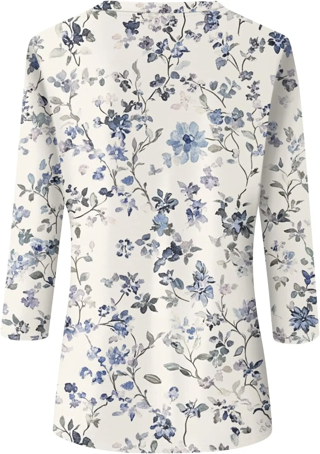 3/4 Length Sleeve Shirts for Women Floral Print Tees Blouses Crewneck Loose Casual Plus Size Tops T Shirts