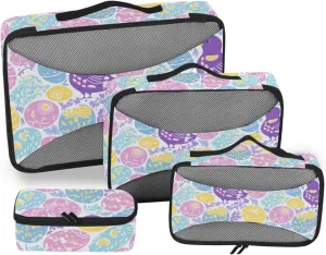 4 Pcs set travel organizer bags Mesh Travel Essentials Fresh Color Cute Easter Egg expandable compression packing cube