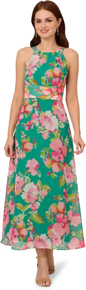 Adrianna Papell Women's Floral Chiffon Halter Dress