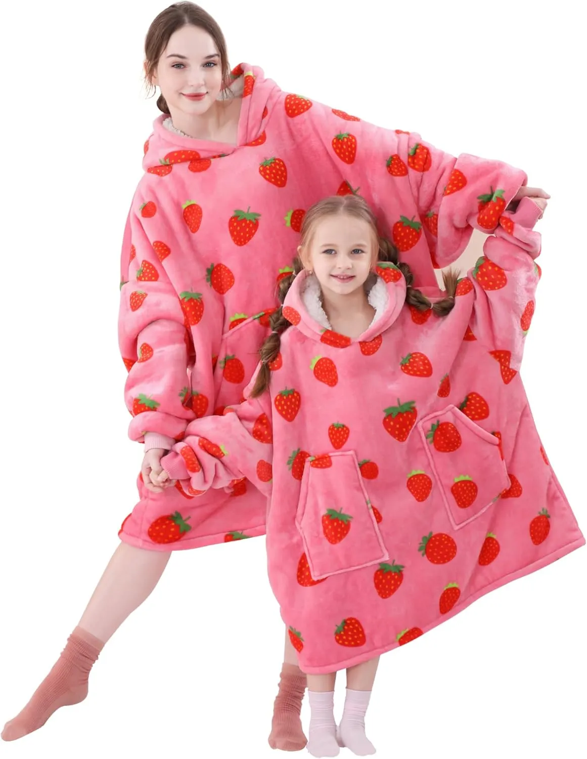 Aemicion Strawberry Blanket Hoodie,Oversized Sherpa Wearable Hooded Blanket,Warm Cozy Sweatshirt Gifts for Women Girls Adult