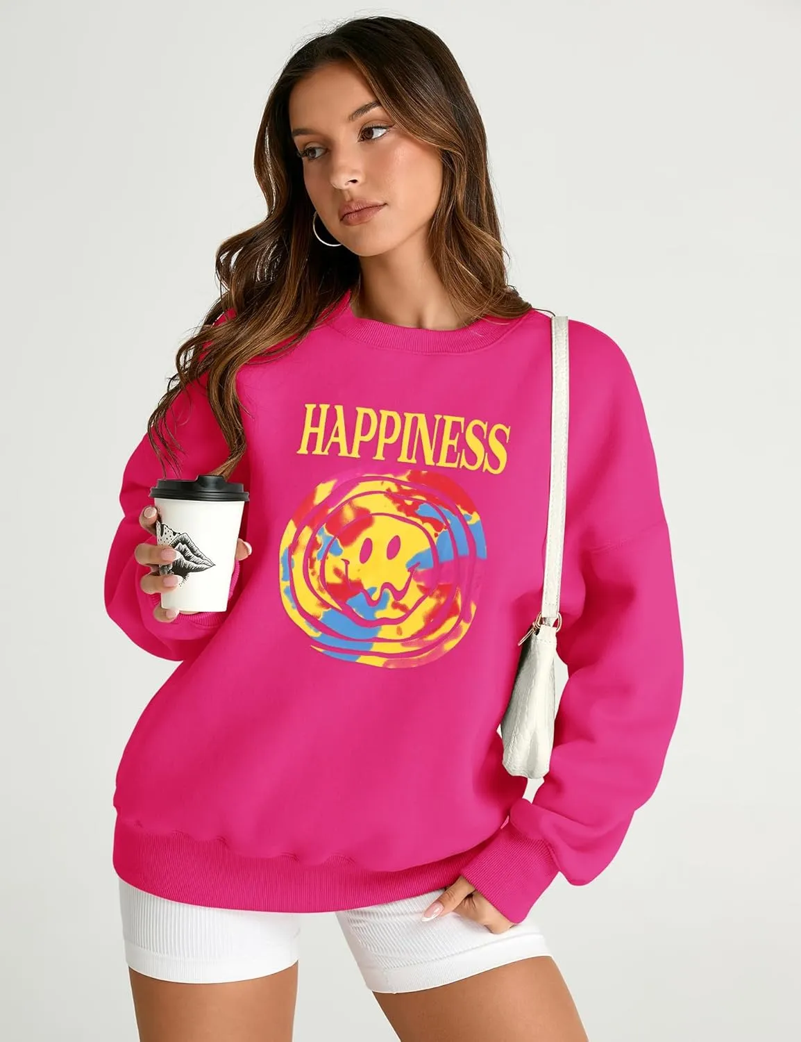AKEWEI Women Oversized Sweatshirt Fall Outfits 2024 Teen Girl Clothes Graphic Crew Neck Preppy Fleece Pullover Tops