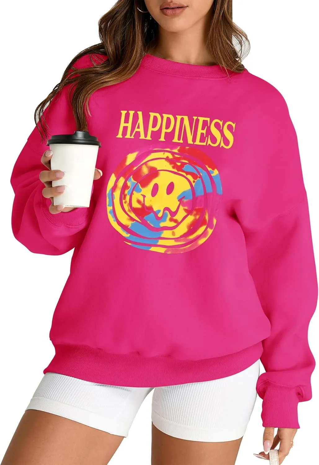 AKEWEI Women Oversized Sweatshirt Fall Outfits 2024 Teen Girl Clothes Graphic Crew Neck Preppy Fleece Pullover Tops