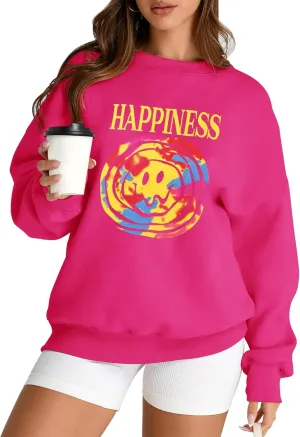 AKEWEI Women Oversized Sweatshirt Fall Outfits 2024 Teen Girl Clothes Graphic Crew Neck Preppy Fleece Pullover Tops