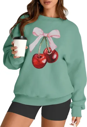 AKEWEI Women Oversized Sweatshirt Fall Outfits 2024 Teen Girl Clothes Graphic Crew Neck Preppy Fleece Pullover Tops