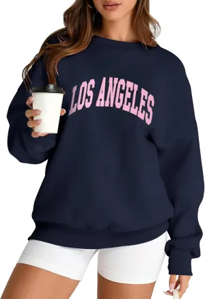 AKEWEI Women Oversized Sweatshirt Fall Outfits 2024 Teen Girl Clothes Graphic Crew Neck Preppy Fleece Pullover Tops