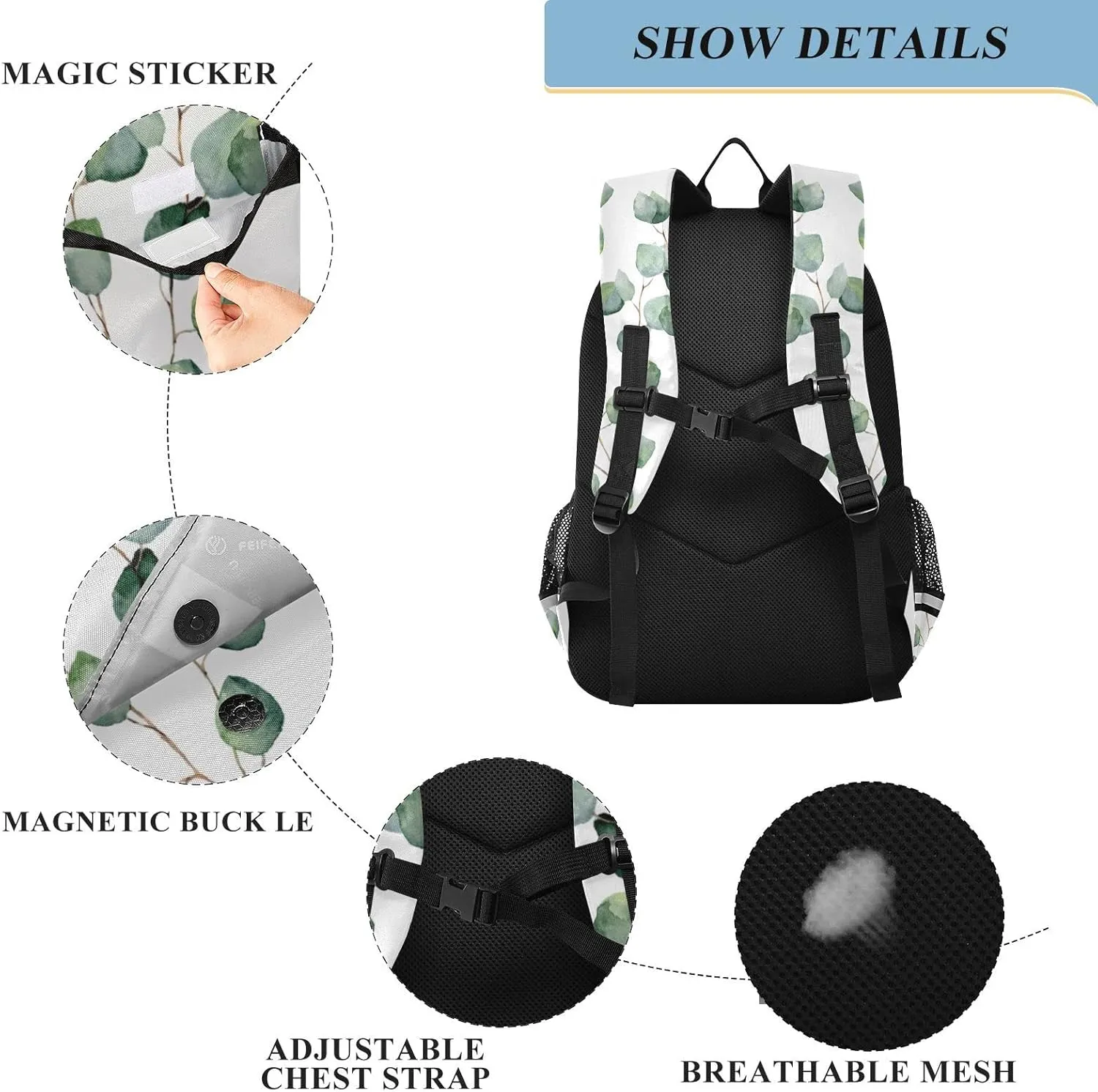 ALAZA Fresh Green Plant Eucalyptus Leaves Casual Daypacks Bookbag Bag
