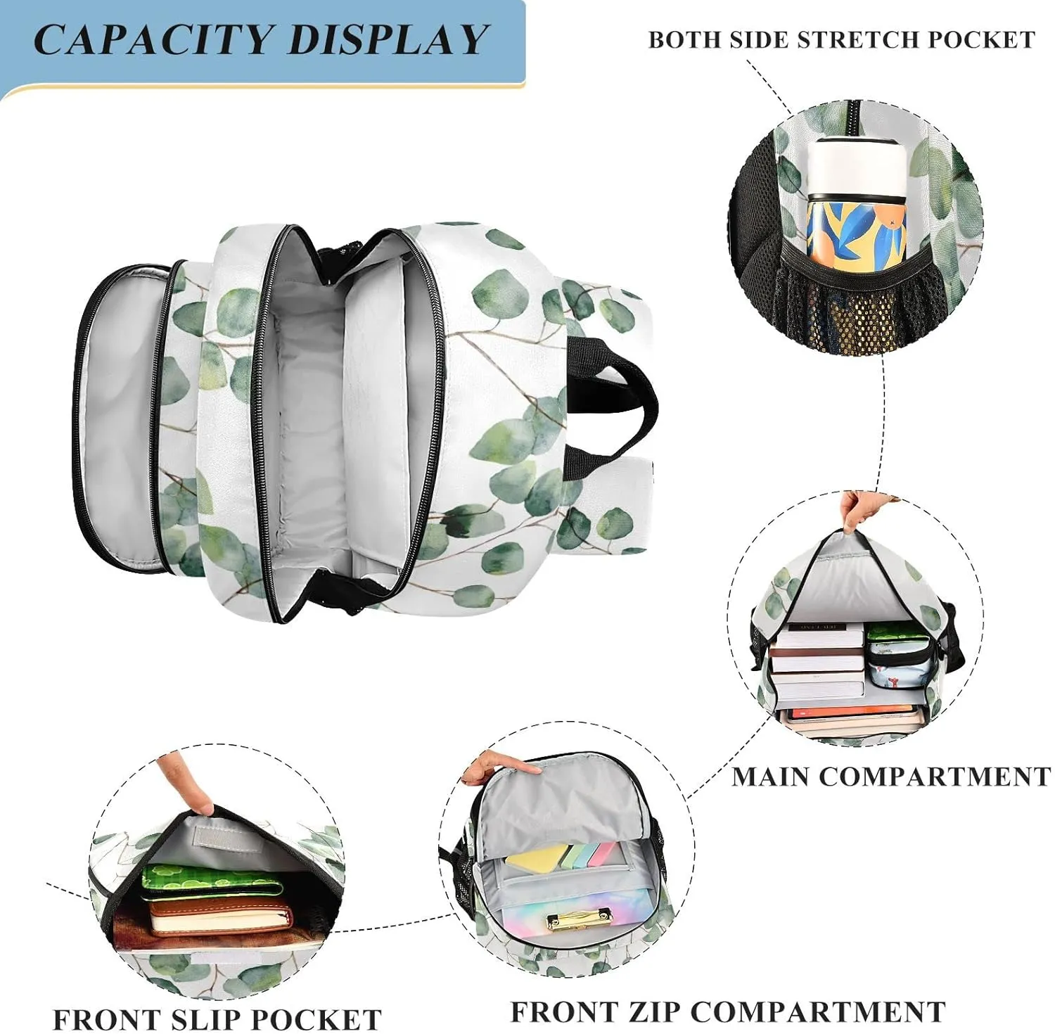 ALAZA Fresh Green Plant Eucalyptus Leaves Casual Daypacks Bookbag Bag