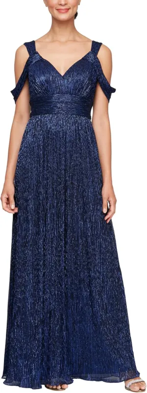 Alex Evenings Women's Long Cold Shoulder, Mother of The Bride Dress, Formal Event, Wedding Guest, (Petite and Regular Sizes)