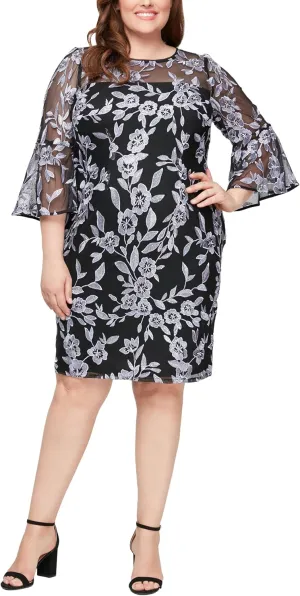 Alex Evenings Women's Plus Size Short Shift Dress with Embellished Illusion Detail