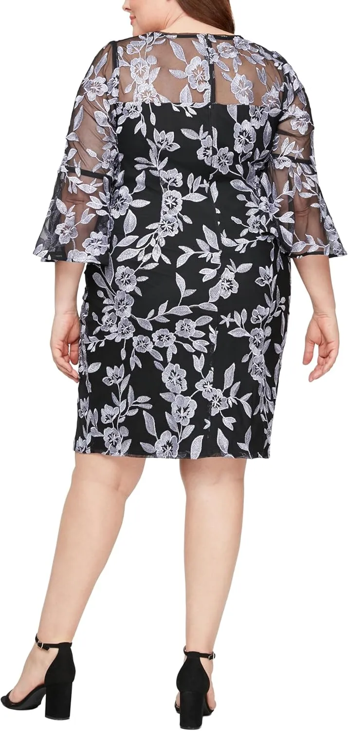 Alex Evenings Women's Plus Size Short Shift Dress with Embellished Illusion Detail