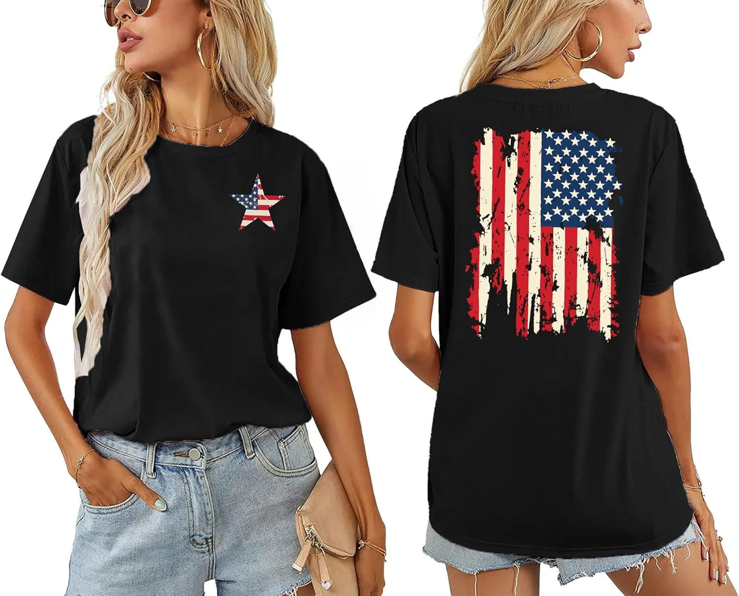 American Flag Shirts for Women: 4th of July T Shirt Funny USA Print Tees Patriotic Casual Short Sleeve Tops