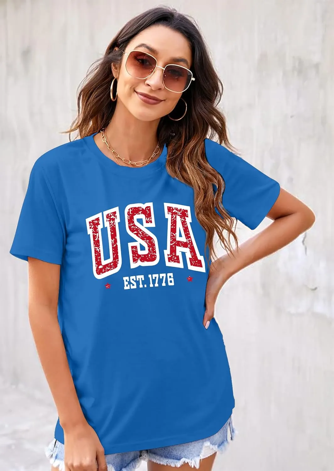 American Flag Shirts for Women: 4th of July T Shirt Funny USA Print Tees Patriotic Casual Short Sleeve Tops