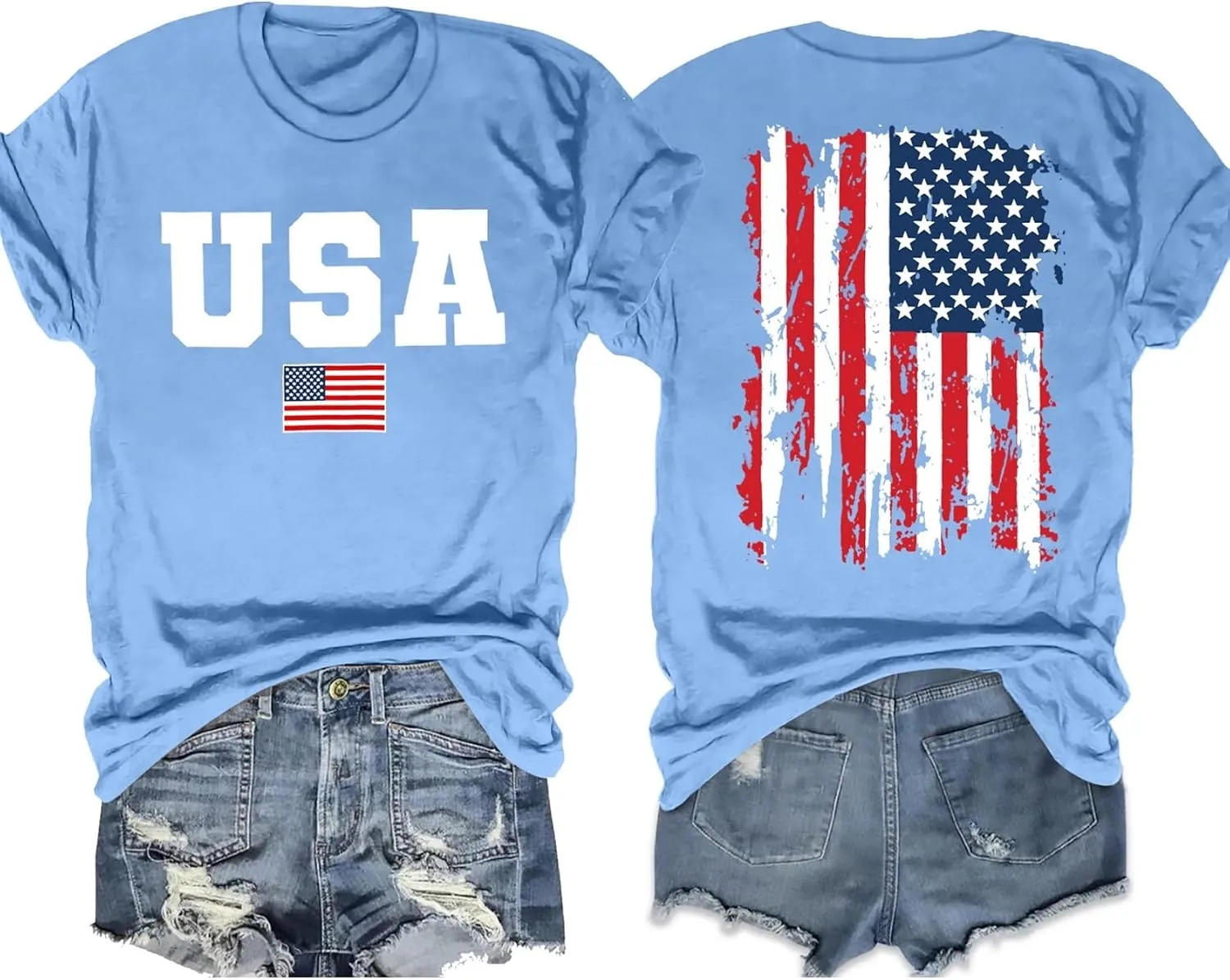 American Flag Shirts for Women: 4th of July T Shirt Funny USA Print Tees Patriotic Casual Short Sleeve Tops
