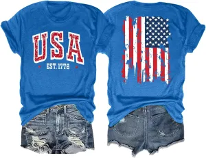 American Flag Shirts for Women: 4th of July T Shirt Funny USA Print Tees Patriotic Casual Short Sleeve Tops