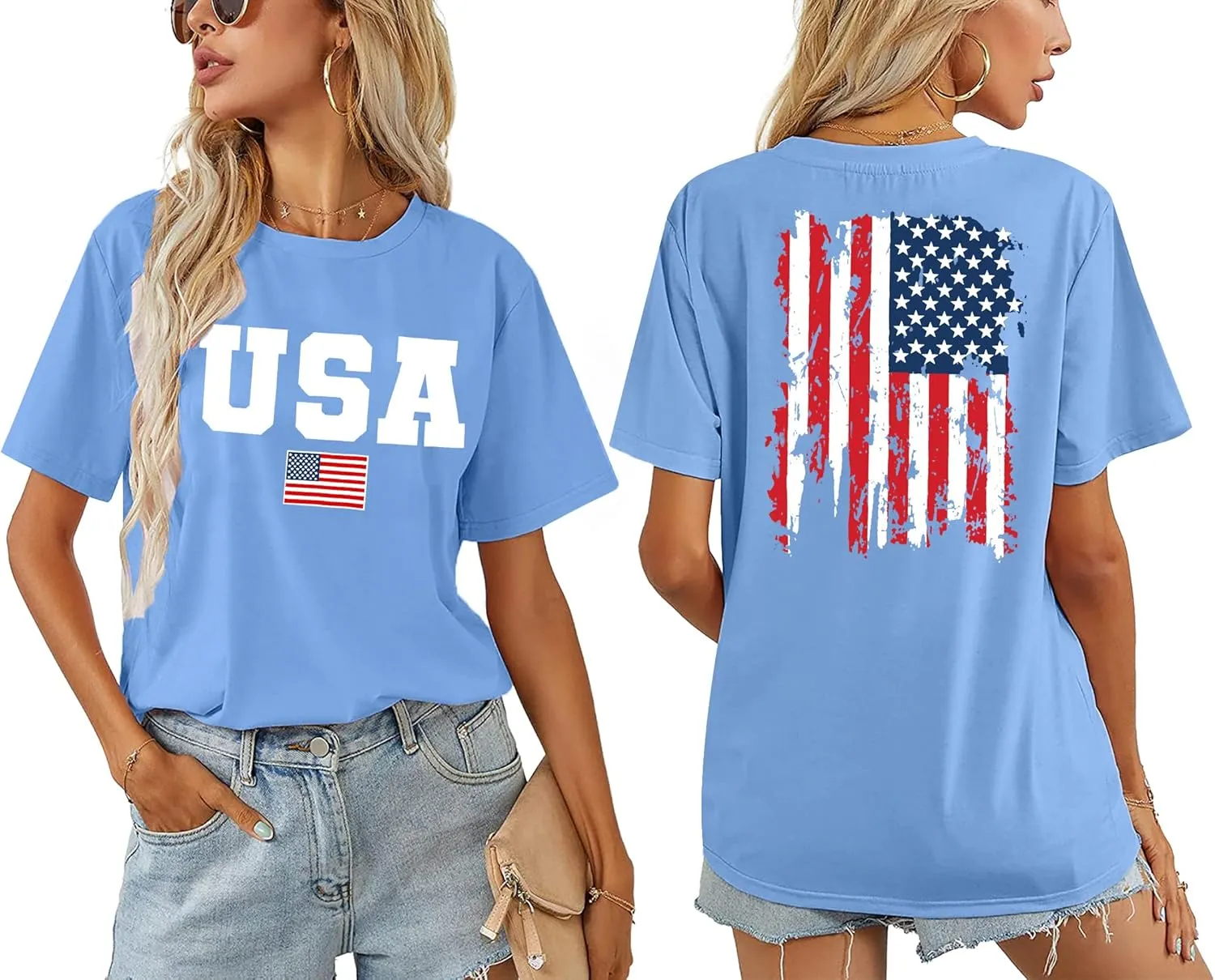 American Flag Shirts for Women: 4th of July T Shirt Funny USA Print Tees Patriotic Casual Short Sleeve Tops
