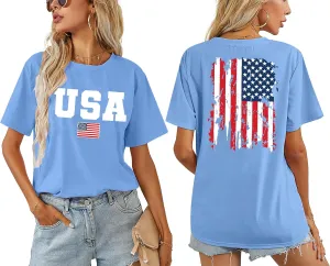 American Flag Shirts for Women: 4th of July T Shirt Funny USA Print Tees Patriotic Casual Short Sleeve Tops