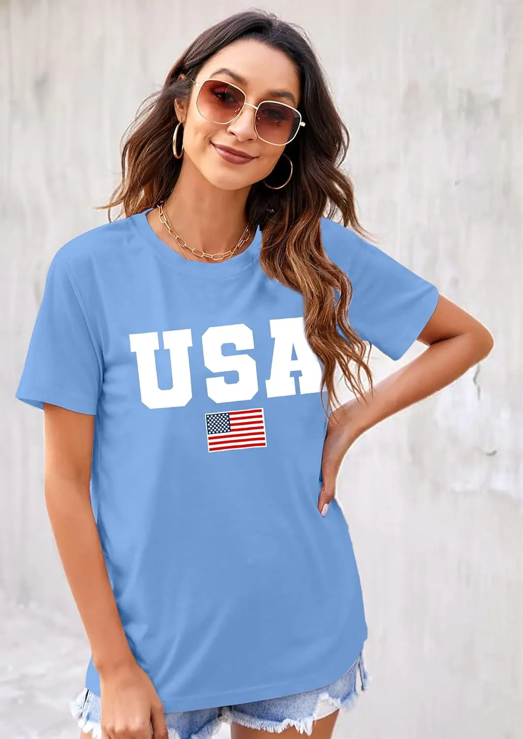 American Flag Shirts for Women: 4th of July T Shirt Funny USA Print Tees Patriotic Casual Short Sleeve Tops