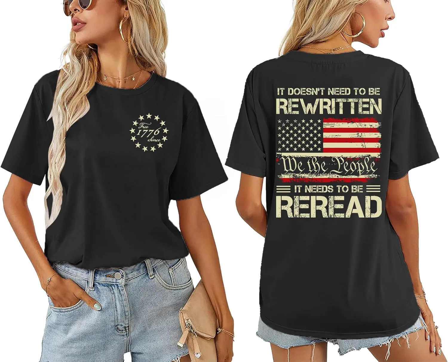 American Flag Shirts for Women: 4th of July T Shirt Funny USA Print Tees Patriotic Casual Short Sleeve Tops