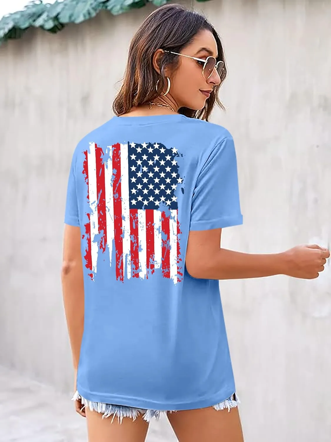 American Flag Shirts for Women: 4th of July T Shirt Funny USA Print Tees Patriotic Casual Short Sleeve Tops