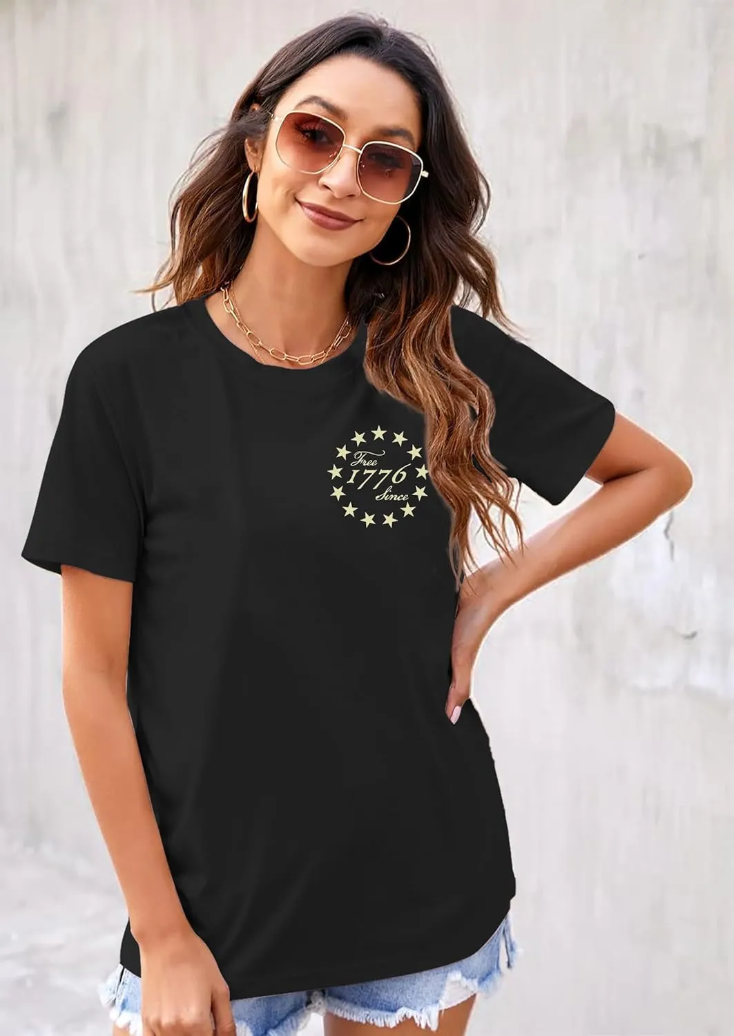 American Flag Shirts for Women: 4th of July T Shirt Funny USA Print Tees Patriotic Casual Short Sleeve Tops