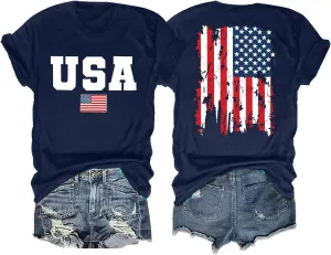 American Flag Shirts for Women: 4th of July T Shirt Funny USA Print Tees Patriotic Casual Short Sleeve Tops
