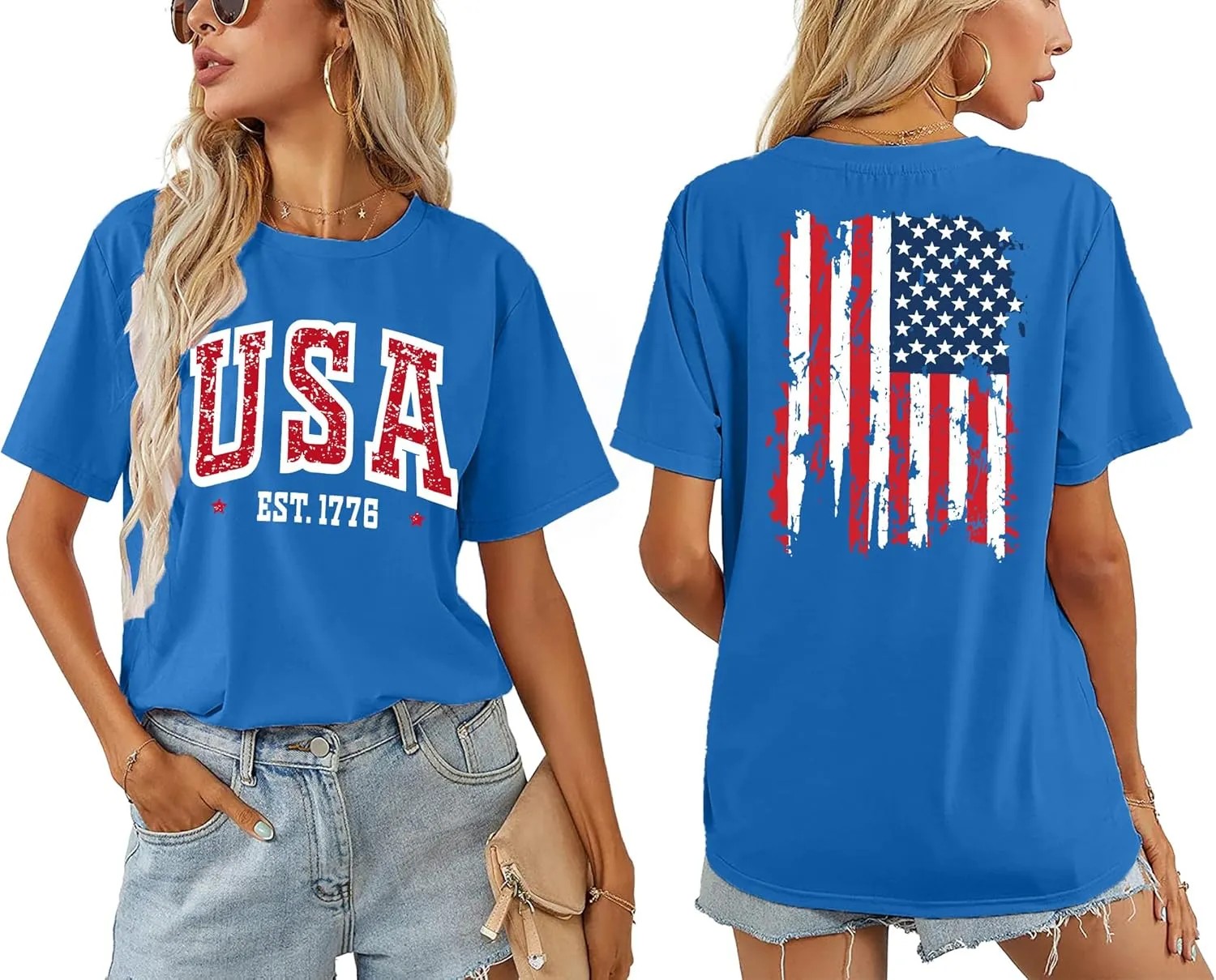American Flag Shirts for Women: 4th of July T Shirt Funny USA Print Tees Patriotic Casual Short Sleeve Tops