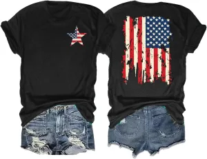 American Flag Shirts for Women: 4th of July T Shirt Funny USA Print Tees Patriotic Casual Short Sleeve Tops