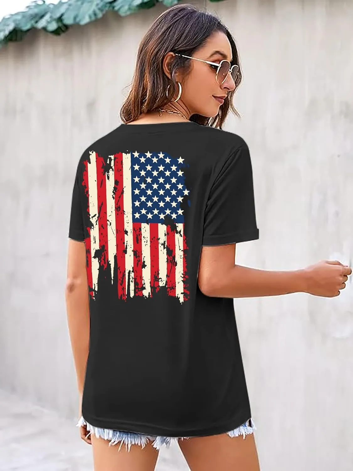 American Flag Shirts for Women: 4th of July T Shirt Funny USA Print Tees Patriotic Casual Short Sleeve Tops