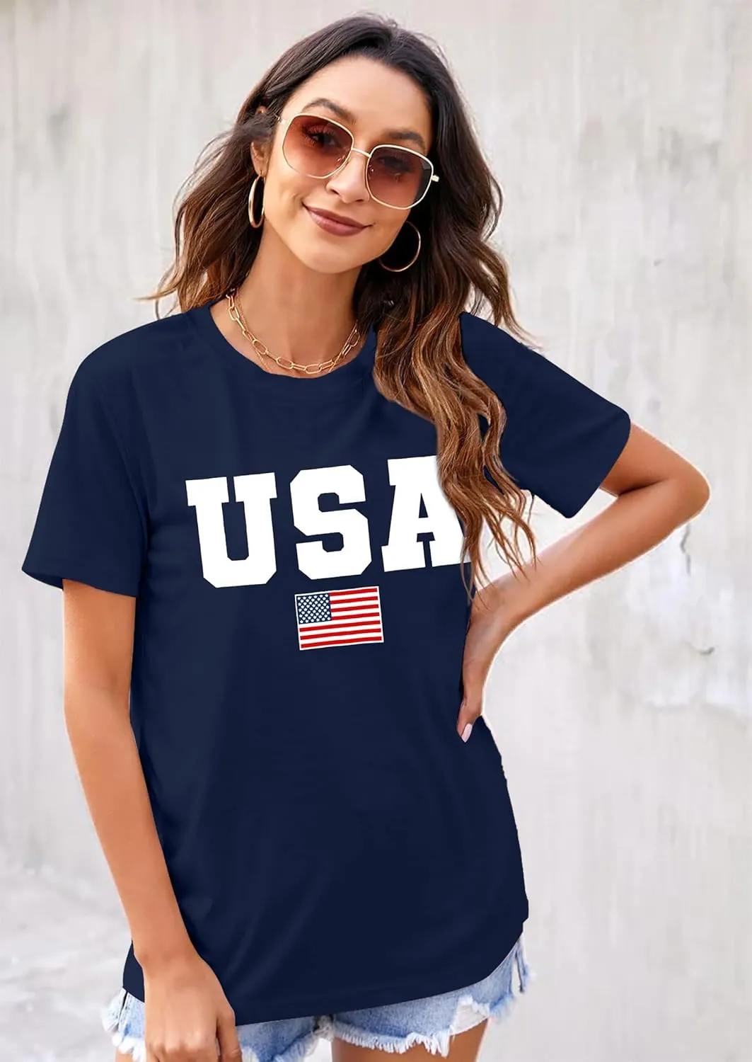 American Flag Shirts for Women: 4th of July T Shirt Funny USA Print Tees Patriotic Casual Short Sleeve Tops