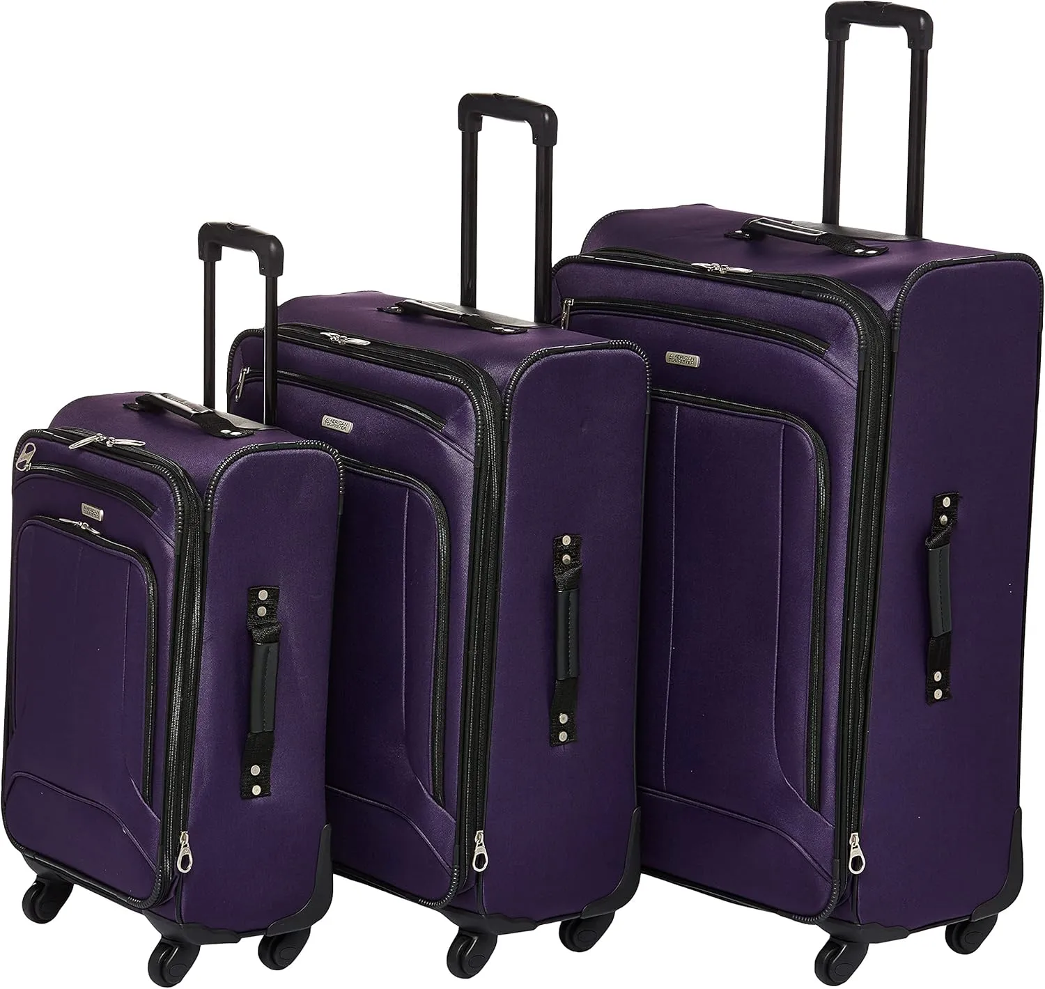 American Tourister Pop Max Softside Luggage with Spinner Wheels, Purple, 3-Piece Set (21/25/29)