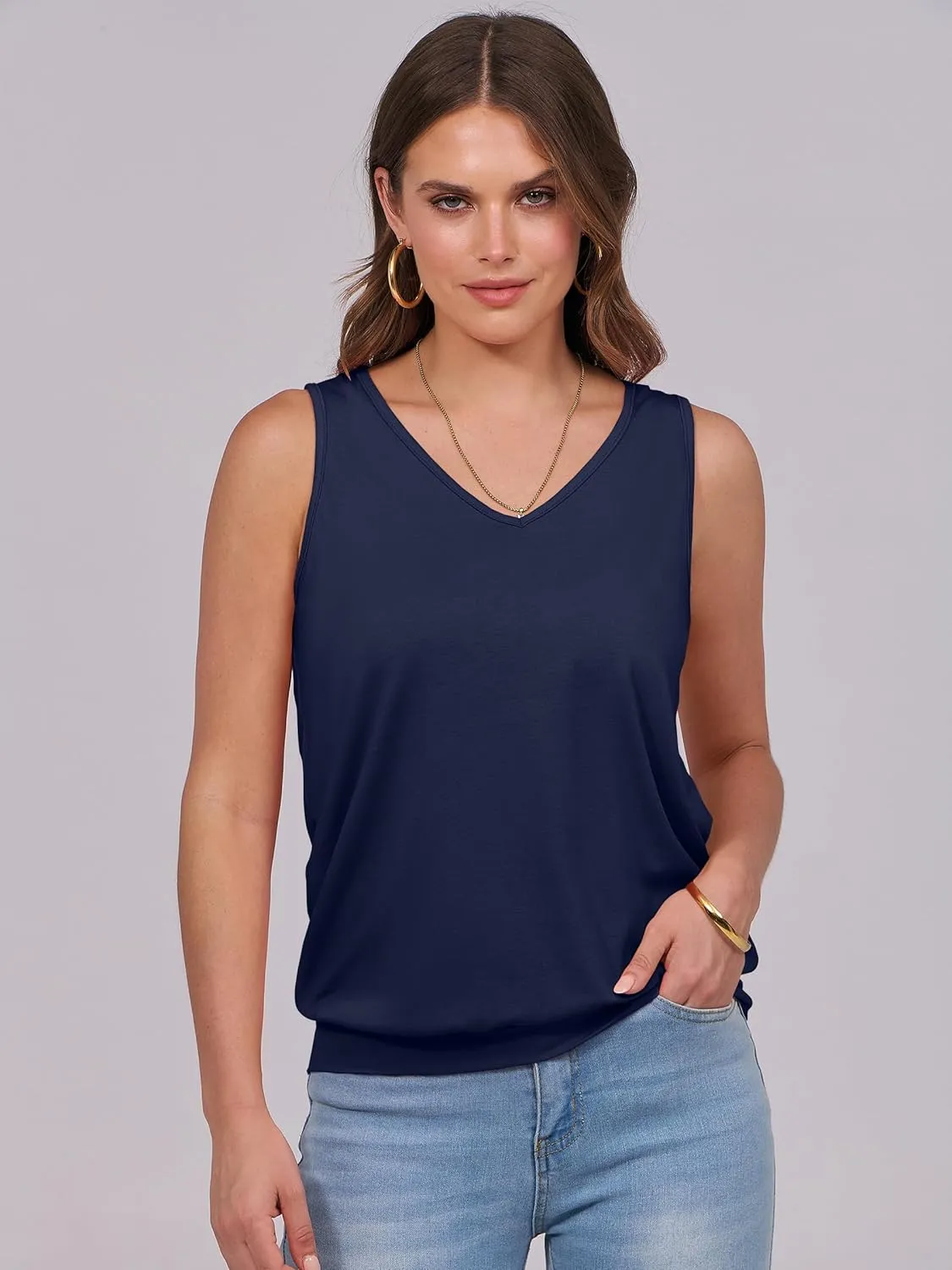 ANRABESS Women Tank Tops Summer V Neck Sleeveless Casual Loose Fit Cute Cami Basic T Shirts Solid Tees 2025 Trendy Outfits