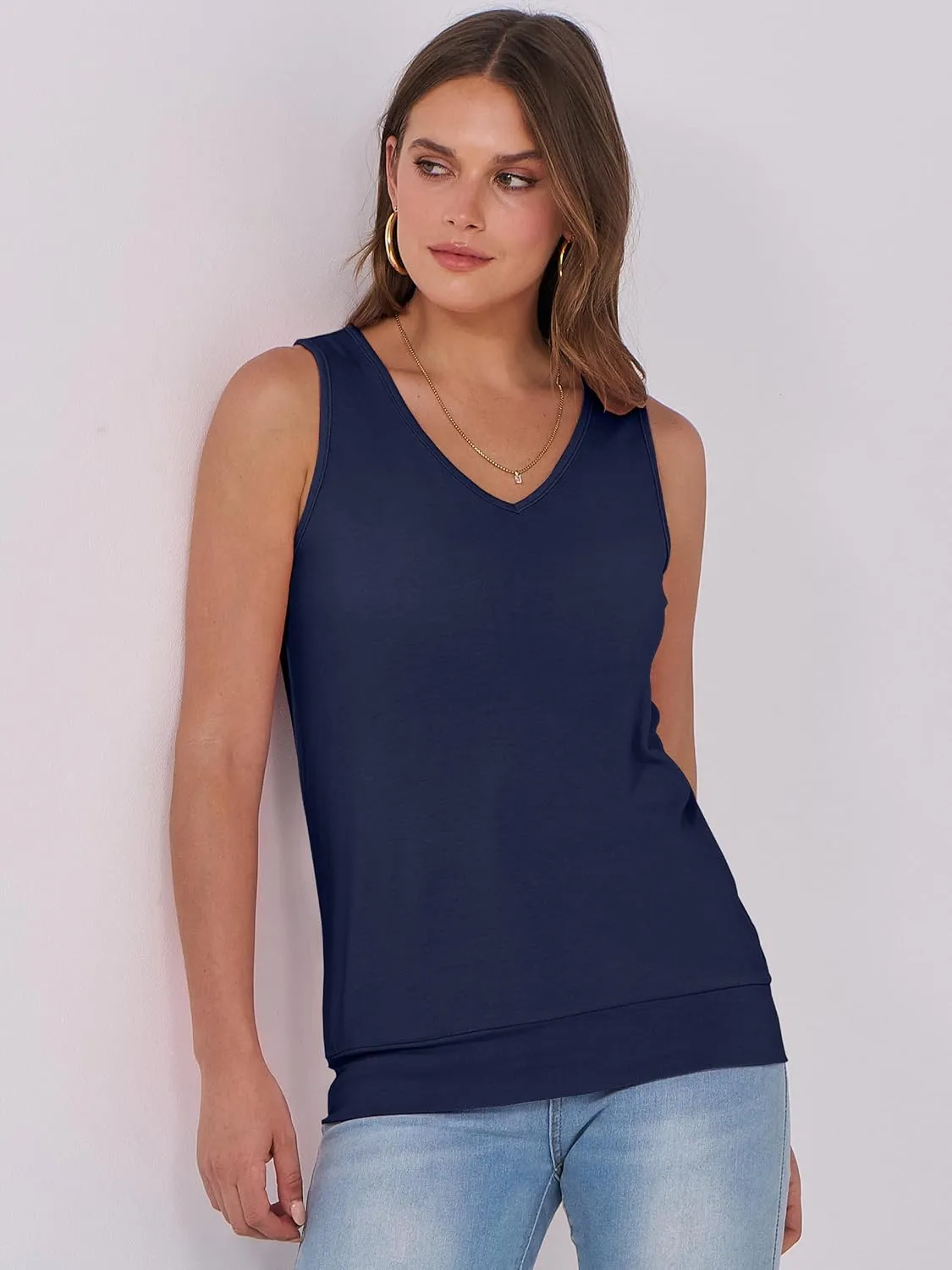 ANRABESS Women Tank Tops Summer V Neck Sleeveless Casual Loose Fit Cute Cami Basic T Shirts Solid Tees 2025 Trendy Outfits