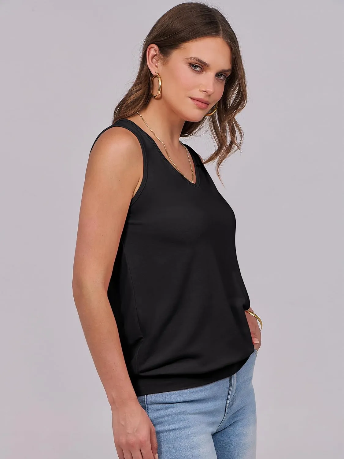 ANRABESS Women Tank Tops Summer V Neck Sleeveless Casual Loose Fit Cute Cami Basic T Shirts Solid Tees 2025 Trendy Outfits