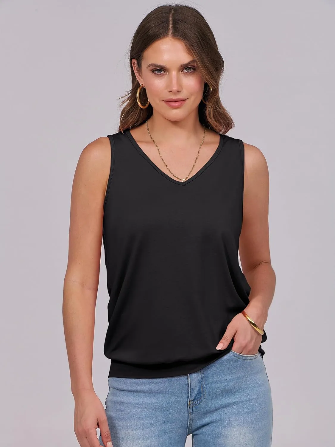 ANRABESS Women Tank Tops Summer V Neck Sleeveless Casual Loose Fit Cute Cami Basic T Shirts Solid Tees 2025 Trendy Outfits