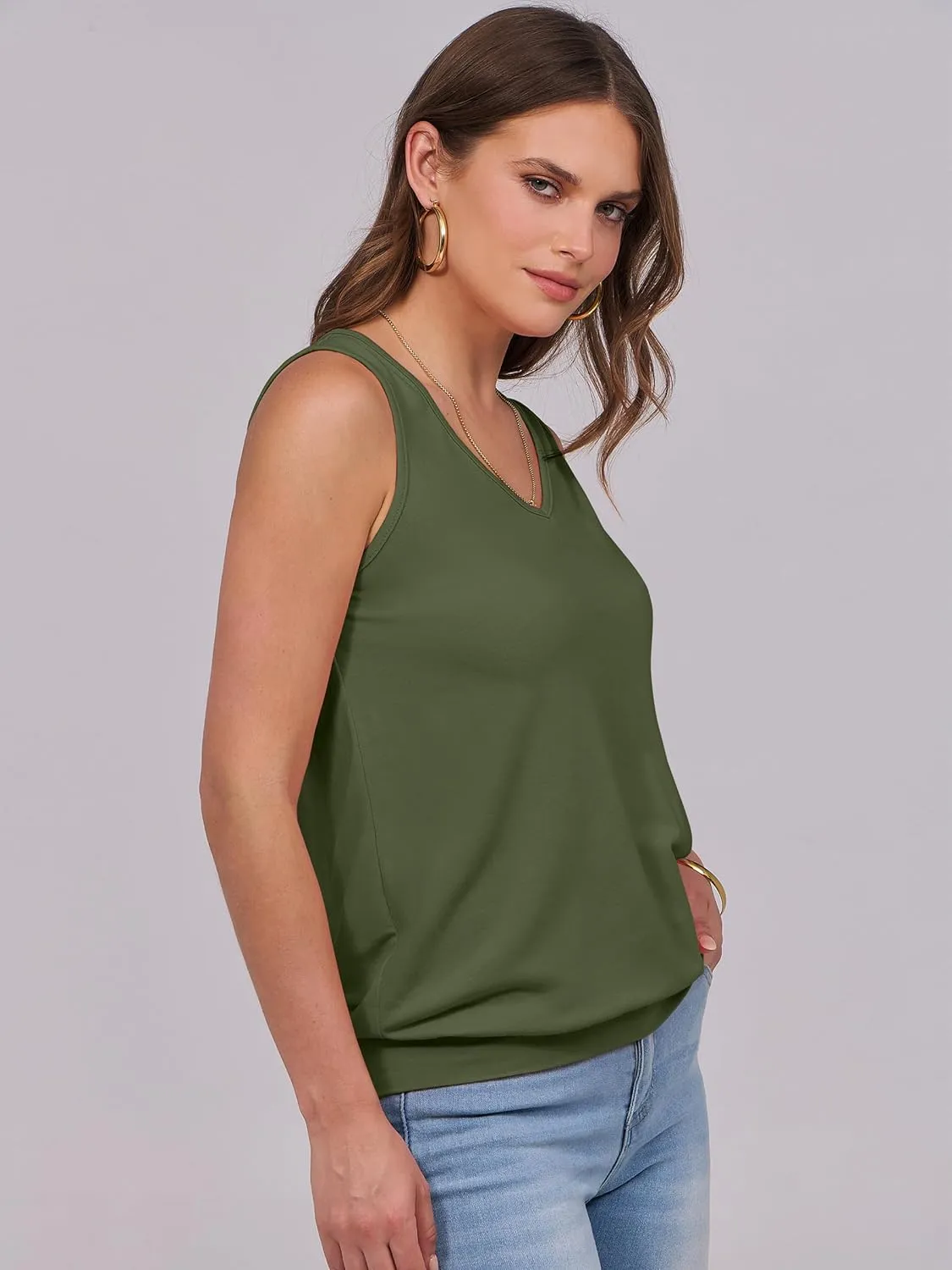 ANRABESS Women Tank Tops Summer V Neck Sleeveless Casual Loose Fit Cute Cami Basic T Shirts Solid Tees 2025 Trendy Outfits